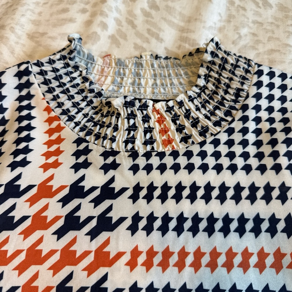 SHEIN Women's Houndstooth Blouse in Navy and Orange